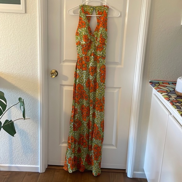 Vintage 70s Open Back Maxi Dress - Picture 1 of 5